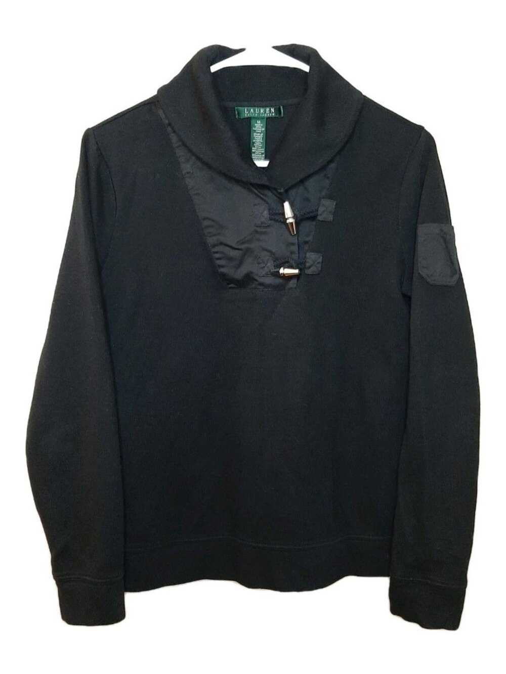 Lauren Ralph Lauren Sweater Black Women Size M Ribbed Pullover Toggle Closure